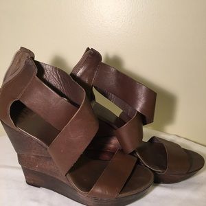 Brown Leather High Wedge Sandal